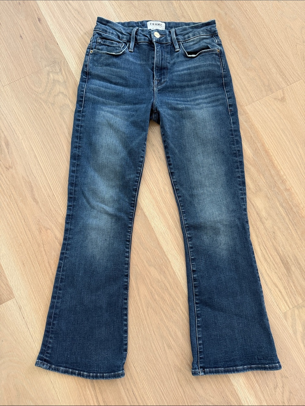FRAME Le Crop Mini Boot Jeans Size 26 Bustle Blvd Medium Wash Stretch Denim